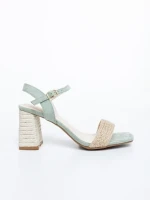 Sandale dama cu toc verzi din material textil Astaria