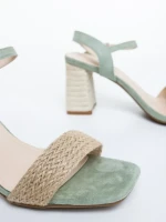 Sandale dama cu toc verzi din material textil Astaria