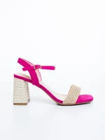 Sandale dama cu toc fucsia din material textil Astaria