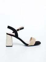 Sandale dama cu toc negre din material textil Astaria