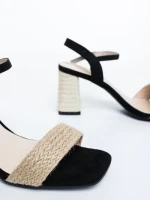 Sandale dama cu toc negre din material textil Astaria