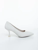 Pantofi dama cu toc bej din material textil Estiana