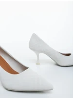 Pantofi dama cu toc bej din material textil Estiana