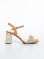 Sandale dama cu toc camel din material textil Astaria