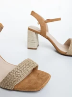 Sandale dama cu toc camel din material textil Astaria