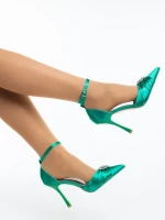 Pantofi dama cu toc verzi din material textil Ambria
