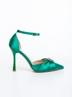 Pantofi dama cu toc verzi din material textil Ambria