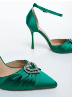 Pantofi dama cu toc verzi din material textil Ambria