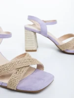 Sandale dama cu toc mov din material textil Rosea