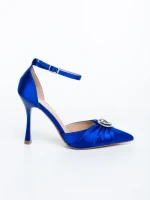 Pantofi dama cu toc albastri din material textil Ambria