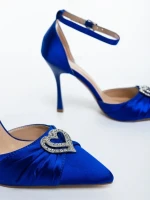Pantofi dama cu toc albastri din material textil Ambria