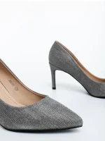 Pantofi dama cu toc gri din material textil Mirami