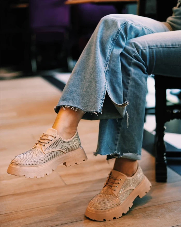 Pantofi casual dama bej din material textil Norya