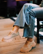 Pantofi casual dama bej din material textil Norya