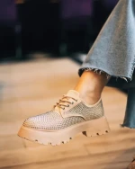 Pantofi casual dama bej din material textil Norya
