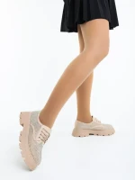 Pantofi casual dama bej din material textil Norya
