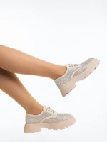 Pantofi casual dama bej din material textil Norya