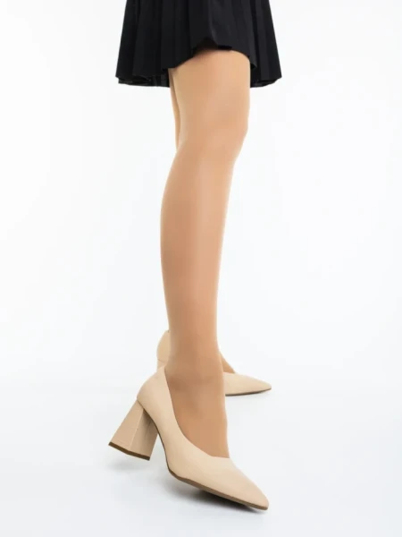 Pantofi dama cu toc bej din piele ecologica Ludena