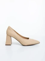 Pantofi dama cu toc bej din piele ecologica Ludena
