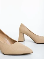 Pantofi dama cu toc bej din piele ecologica Ludena