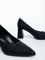 Pantofi dama cu toc negri din piele ecologica Ludena