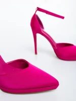 Pantofi dama cu toc roz din material textil Vaiana