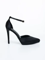 Pantofi dama cu toc negri din material textil Vaiana