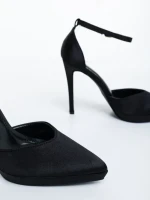 Pantofi dama cu toc negri din material textil Vaiana