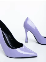 Pantofi dama cu toc mov din piele ecologica lacuita Saena