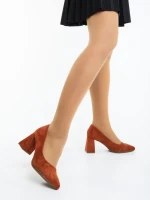 Pantofi dama cu toc camel din material textil Saida