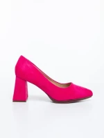 Pantofi dama cu toc roz din material textil Saida