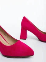 Pantofi dama cu toc roz din material textil Saida