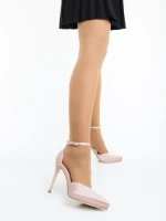 Pantofi dama cu toc bej din material textil Vaiana