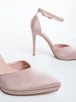 Pantofi dama cu toc bej din material textil Vaiana