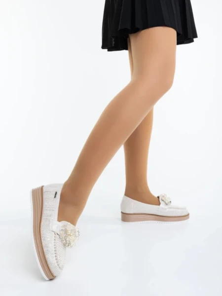 Mocasini dama bej deschis din material textil Diruna