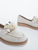 Mocasini dama bej deschis din material textil Diruna