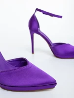 Pantofi dama cu toc mov din material textil Vaiana