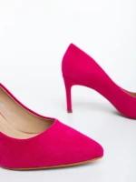 Pantofi dama cu toc roz din material textil Lysana