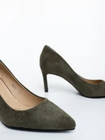 Pantofi dama cu toc verzi din material textil Lysana