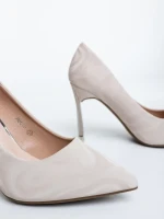 Pantofi dama cu toc bej din material textil Zuria