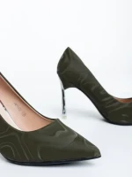 Pantofi dama cu toc verzi inchis din material textil Zuria