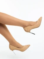 Pantofi dama cu toc camel din material textil Zuria