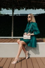 Sandale dama cu toc bej din material textil Anzira