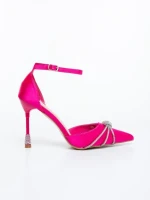 Pantofi dama cu toc roz din material textil Norelia