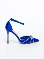 Pantofi dama cu toc albastri din material textil Norelia