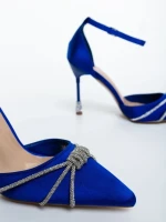 Pantofi dama cu toc albastri din material textil Norelia