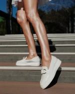 Mocasini dama albi din piele ecologica lacuita Zeria