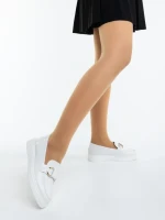 Mocasini dama albi din piele ecologica lacuita Zeria