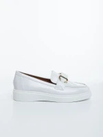 Mocasini dama albi din piele ecologica lacuita Zeria