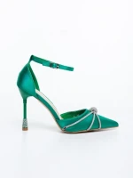 Pantofi dama cu toc verzi din material textil Norelia